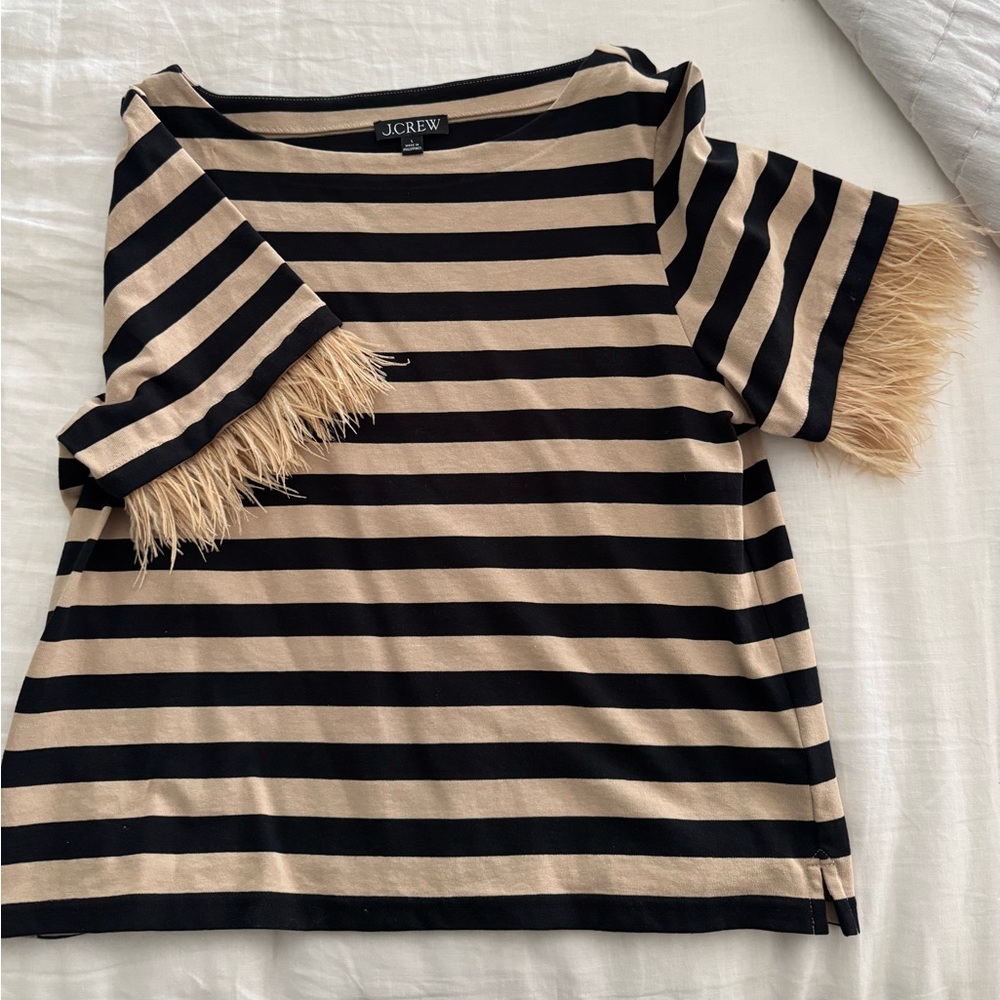J. Crew Black and Tan Striped Women's Top